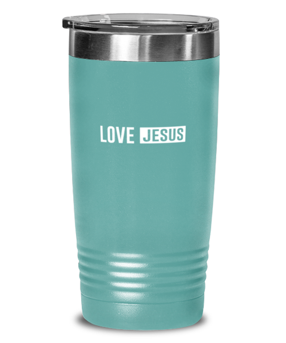 Love Jesus 2, teal tumbler. Model 60064
