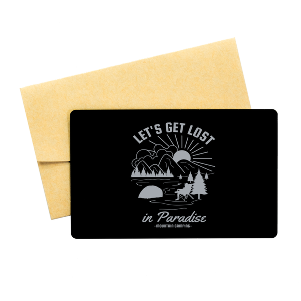 Lets Get Lost In Paradise, Black Aluminum Card. Model 60070