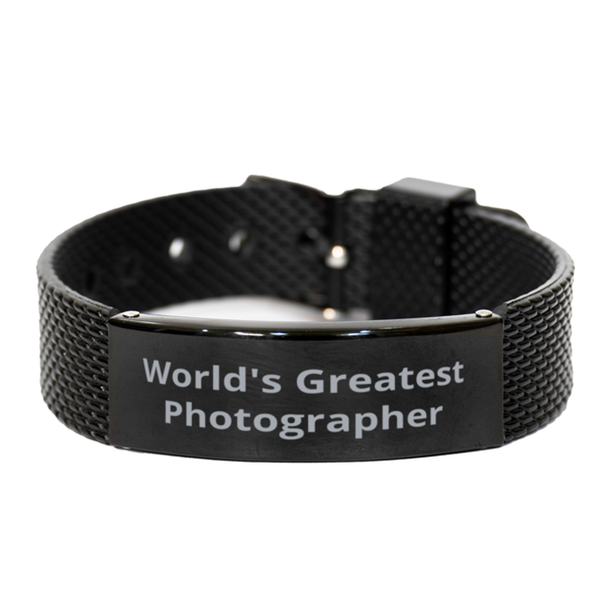 World Greatest Photographer, Black Shark Mesh Bracelet. Model 60092