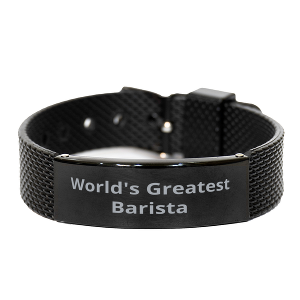 World Greatest Barista, Black Shark Mesh Bracelet. Model 60092