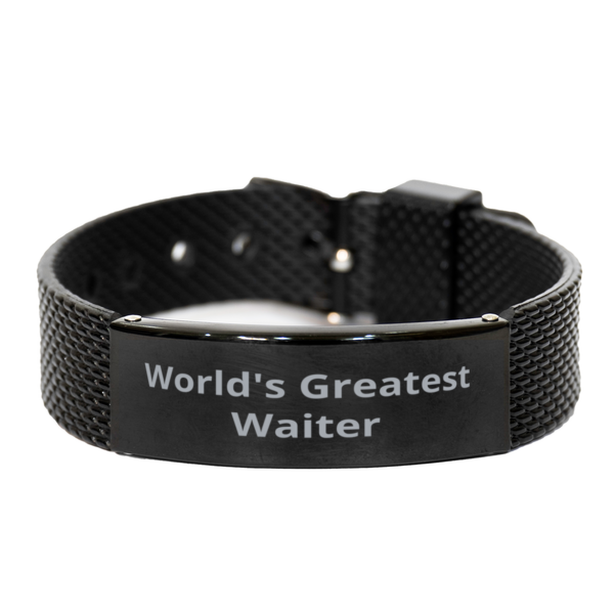 World Greatest Waiter, Black Shark Mesh Bracelet. Model 60092