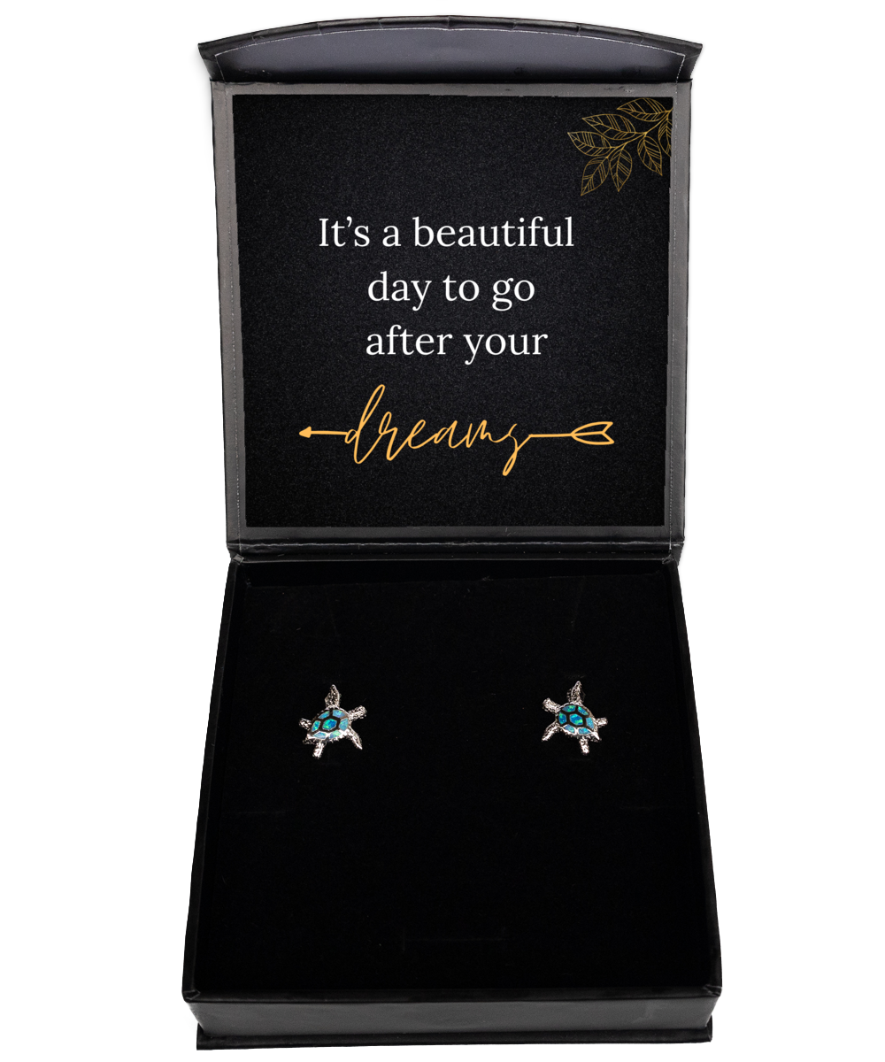 Adorn Your Ears with Positivity - Inspirational Earrings Collection, Opal Turtle Earrings. Model 60093