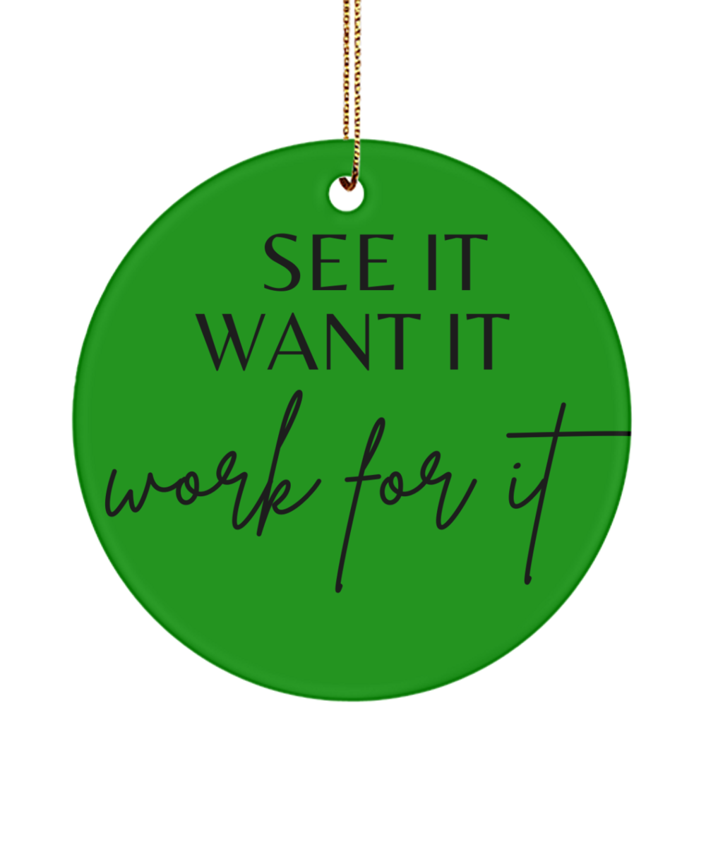 Brighten Your Xmas with This Ornament, green , Motivational Inspirational Christmas Holiday Ornament. Model 60096