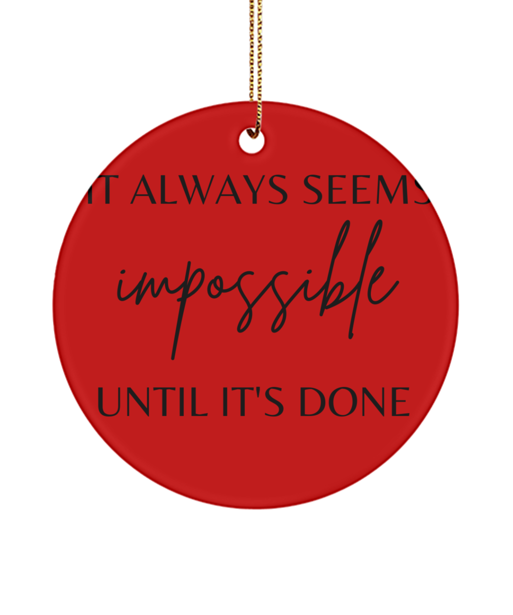 Elevate the Holidays with Inspiration, red, Motivational Inspirational Christmas Holiday Ornament. Model 60096