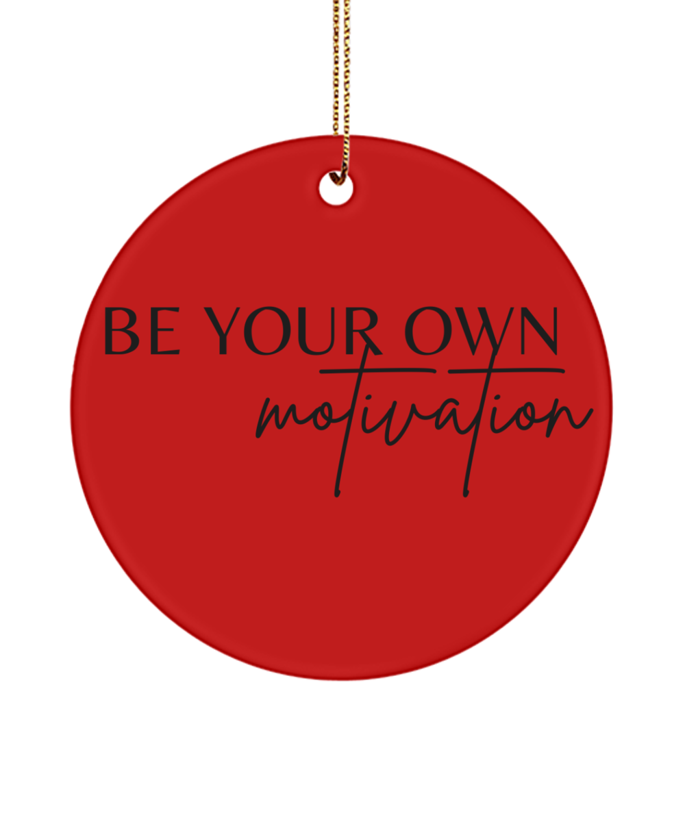 Motivate Your Way to a Merry Christmas, red, Motivational Inspirational Christmas Holiday Ornament. Model 60096