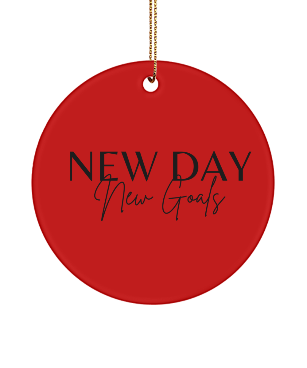 Celebrate with a Dash of Motivation, red, Motivational Inspirational Christmas Holiday Ornament. Model 60096