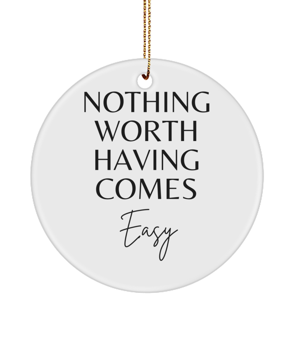 Motivation, Joy, and Christmas Delight, white, Motivational Inspirational Christmas Holiday Ornament. Model 60096