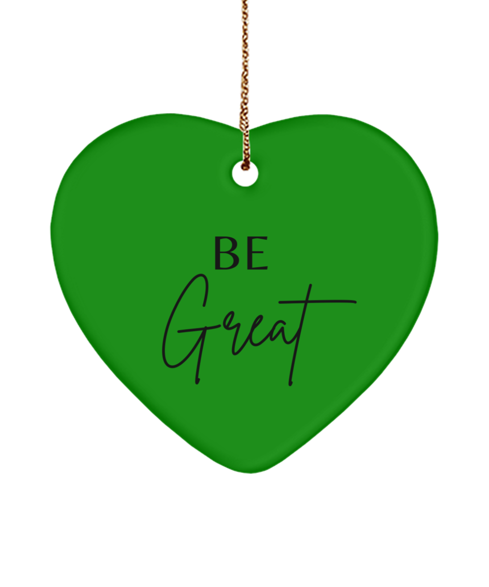 Dream, Believe, Achieve: Xmas Motivation, green , Motivational Christmas Holiday heart Shape Ornament. Model 60097