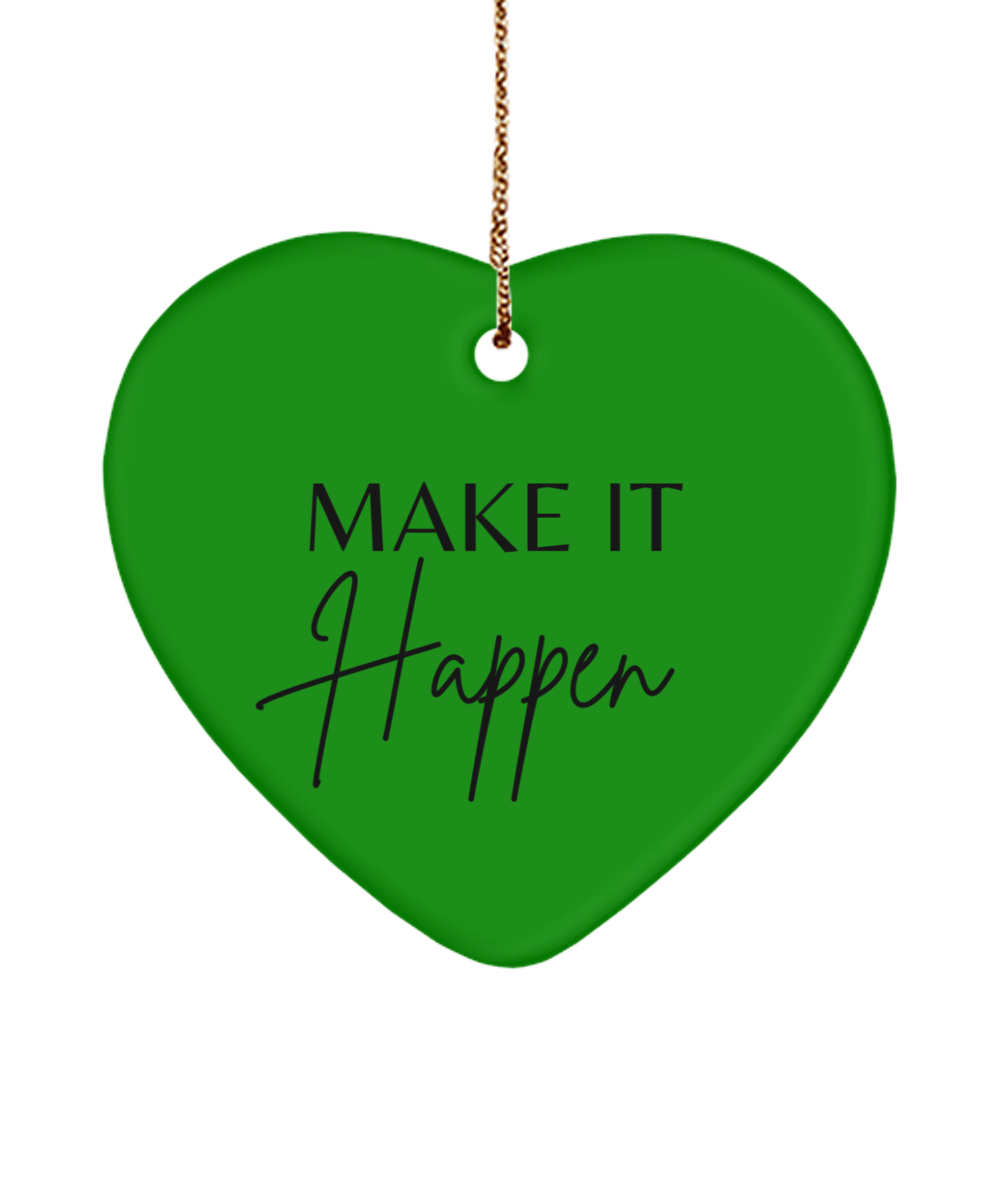 Elegant Christmas Inspiration Ornament, green , Motivational Christmas Holiday heart Shape Ornament. Model 60097