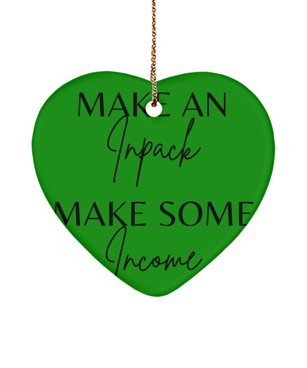 Motivate, Celebrate, Decorate, green , Motivational Christmas Holiday heart Shape Ornament. Model 60097