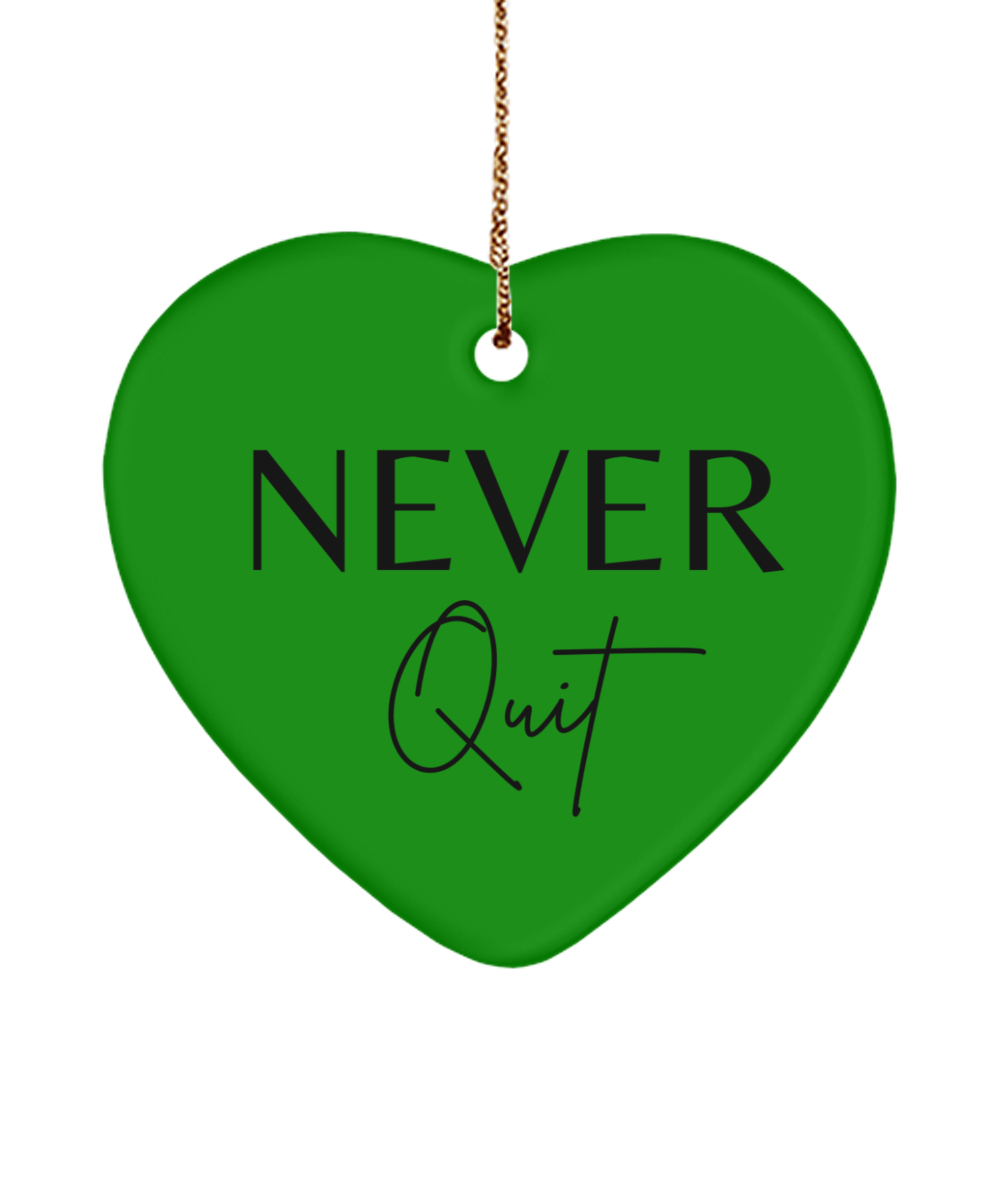 Holiday Joy in Ornament Form, green , Motivational Christmas Holiday heart Shape Ornament. Model 60097