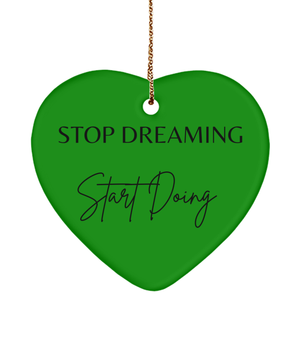 Deck Your Tree with Inspiration, green , Motivational Christmas Holiday heart Shape Ornament. Model 60097
