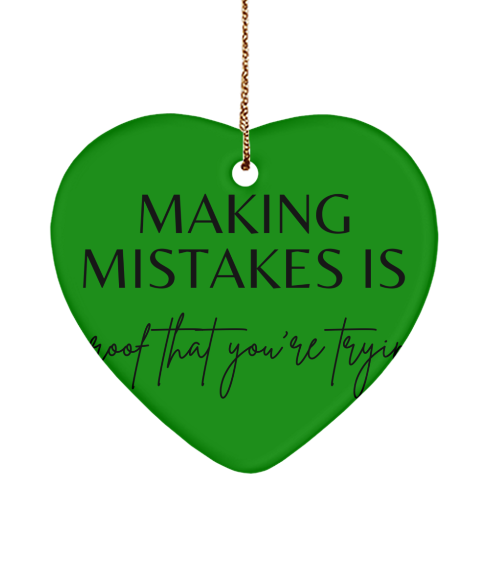 Christmas Dreams and Inspirations, green , Motivational Christmas Holiday heart Shape Ornament. Model 60097