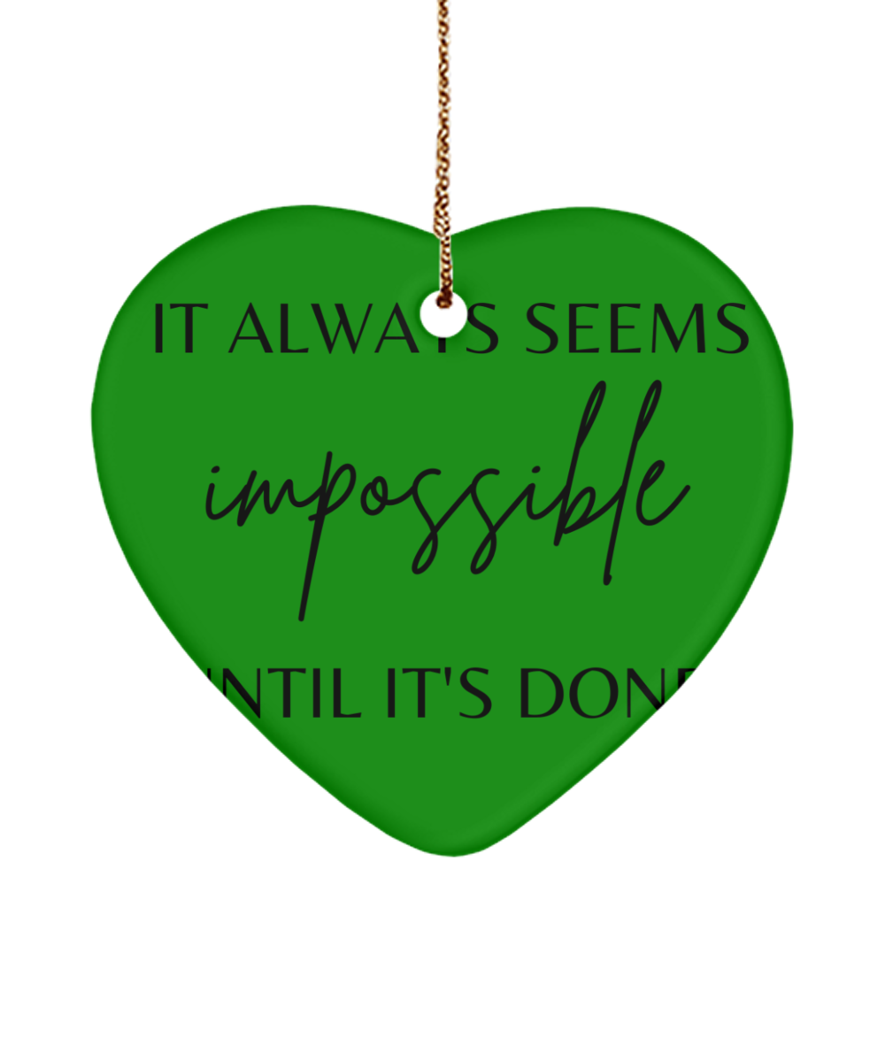 Elevate the Holidays with Inspiration, green , Motivational Christmas Holiday heart Shape Ornament. Model 60097