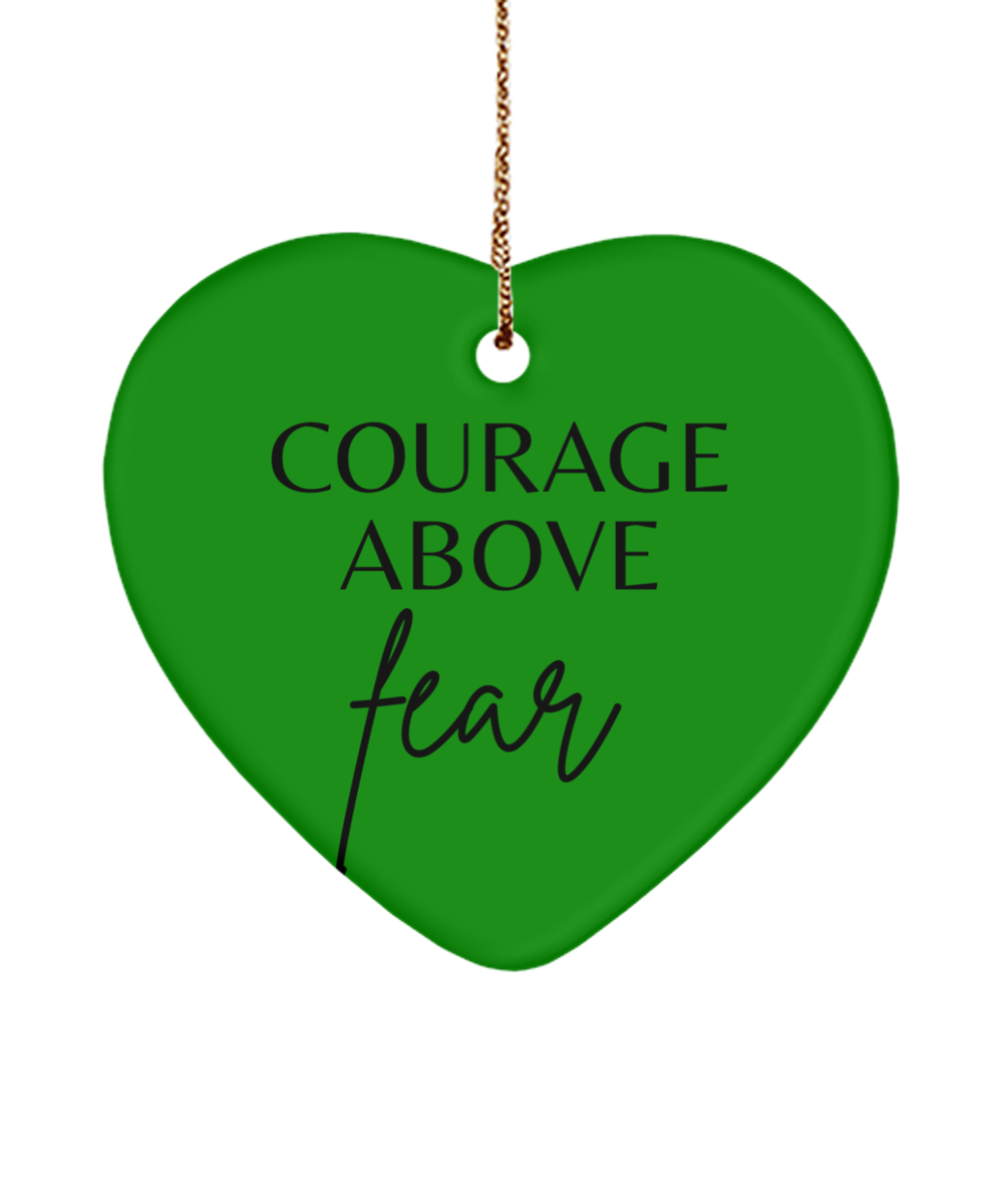 Inspiration in Every Glittering Detail, green , Motivational Christmas Holiday heart Shape Ornament. Model 60097