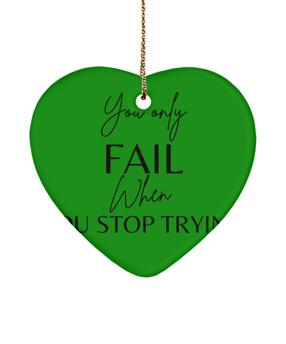 Motivational Moments to Remember, green , Motivational Christmas Holiday heart Shape Ornament. Model 60097