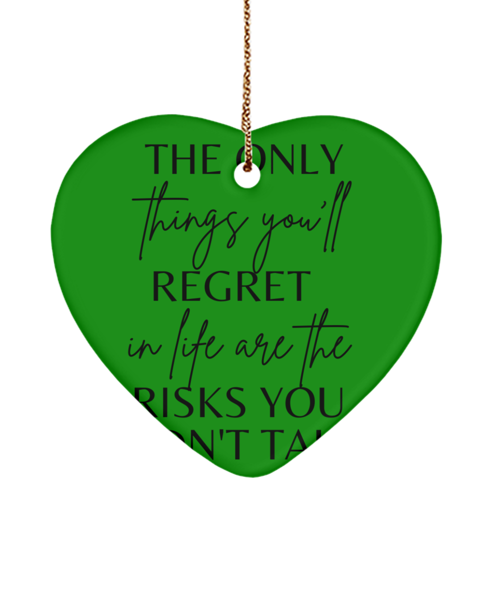 Holiday Joy in Ornament Form, green , Motivational Christmas Holiday heart Shape Ornament. Model 60097