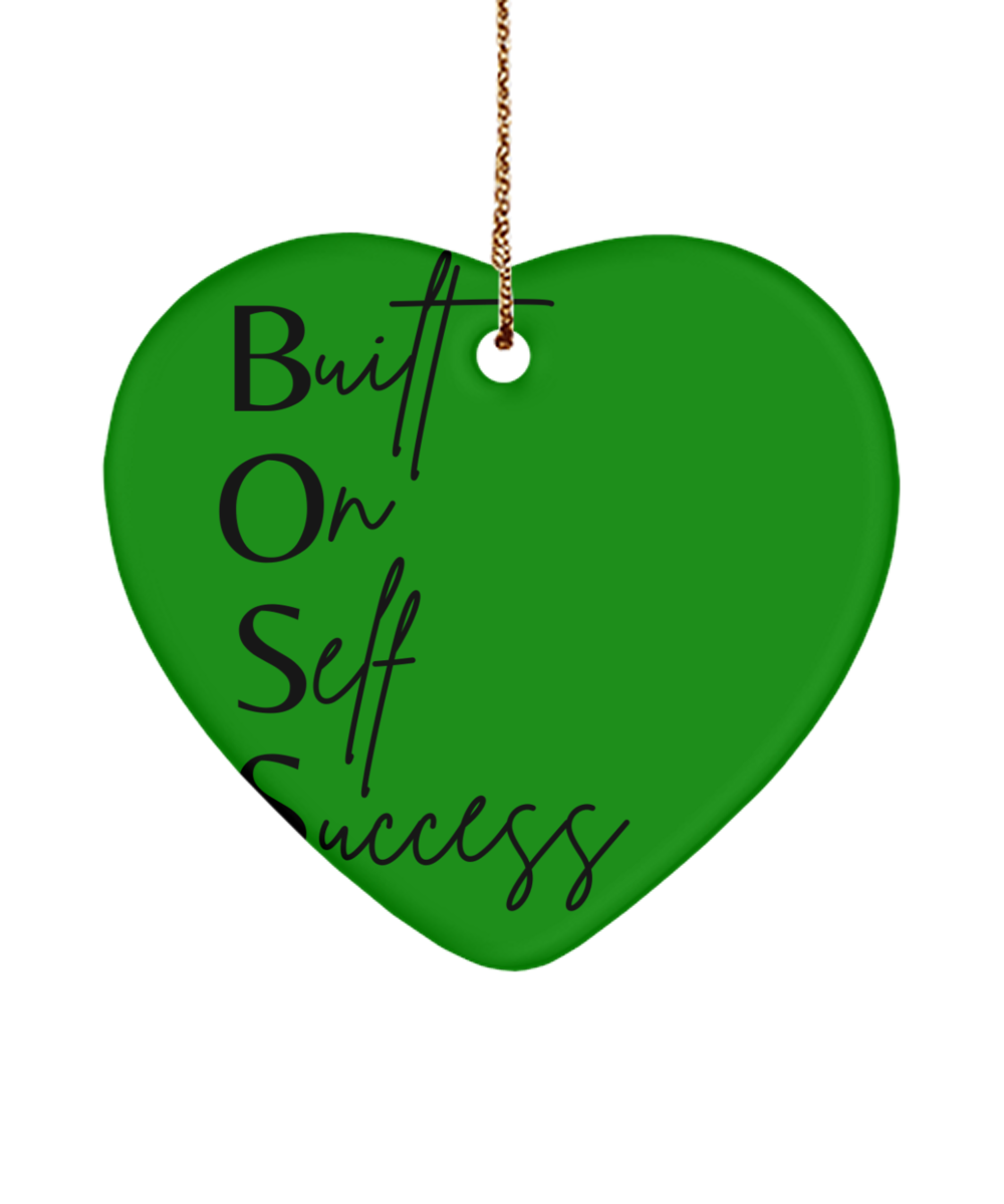 Motivate Your Christmas with this Ornament, green , Motivational Christmas Holiday heart Shape Ornament. Model 60097