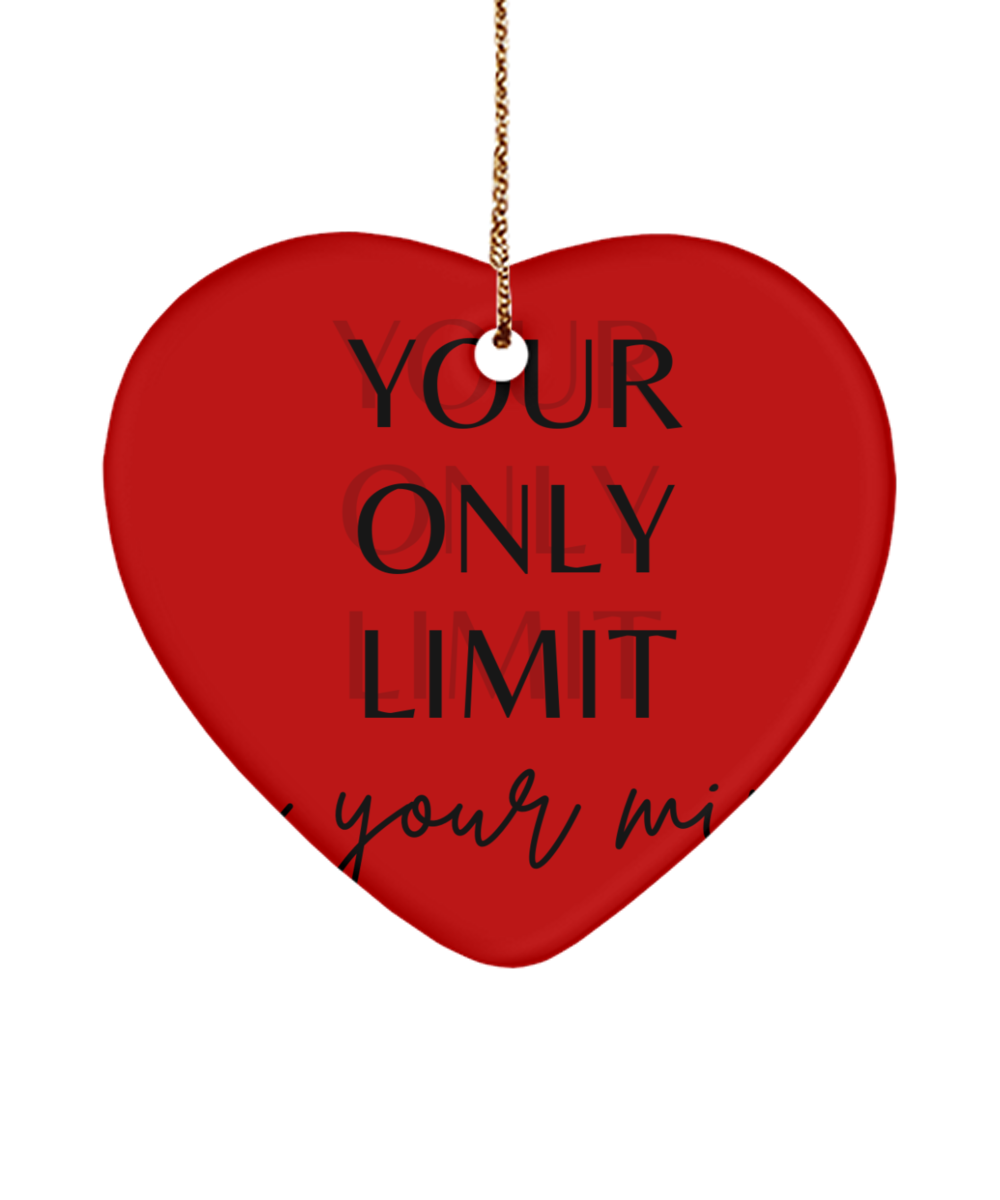 Christmas Cheer in an Inspiring Ornament, red, Motivational Christmas Holiday heart Shape Ornament. Model 60097