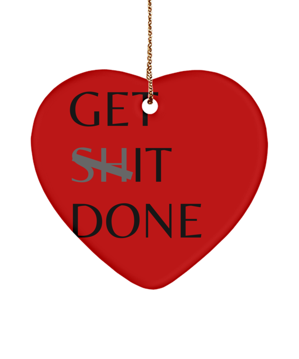 Festive Motivation: Inspirational Ornament, red, Motivational Christmas Holiday heart Shape Ornament. Model 60097