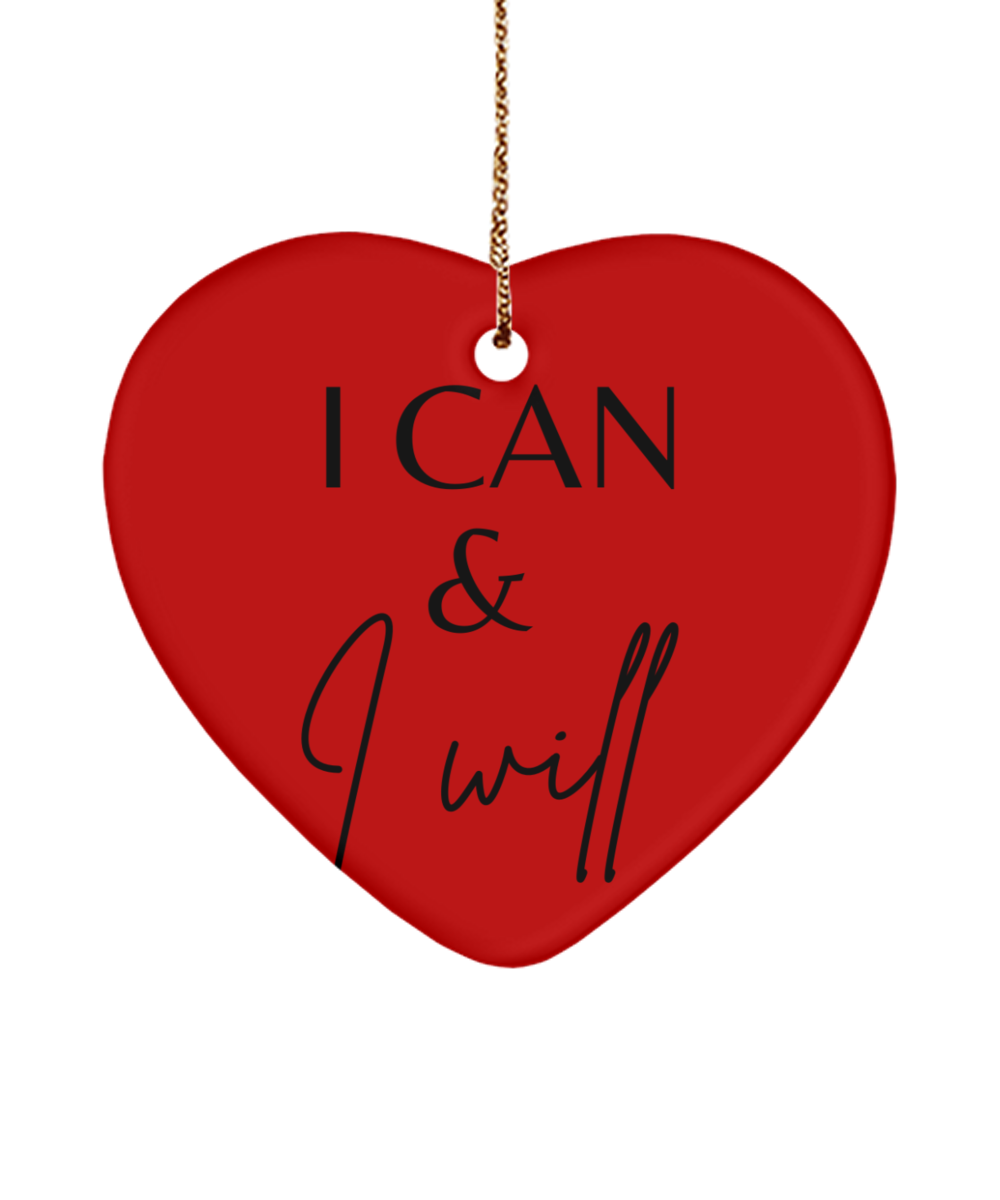 Motivation on Display: Christmas Ornament, red, Motivational Christmas Holiday heart Shape Ornament. Model 60097