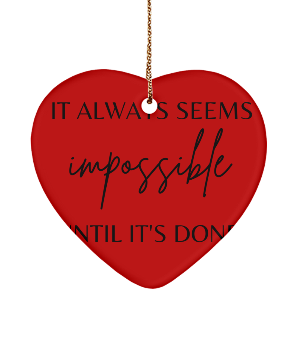 Elevate the Holidays with Inspiration, red, Motivational Christmas Holiday heart Shape Ornament. Model 60097
