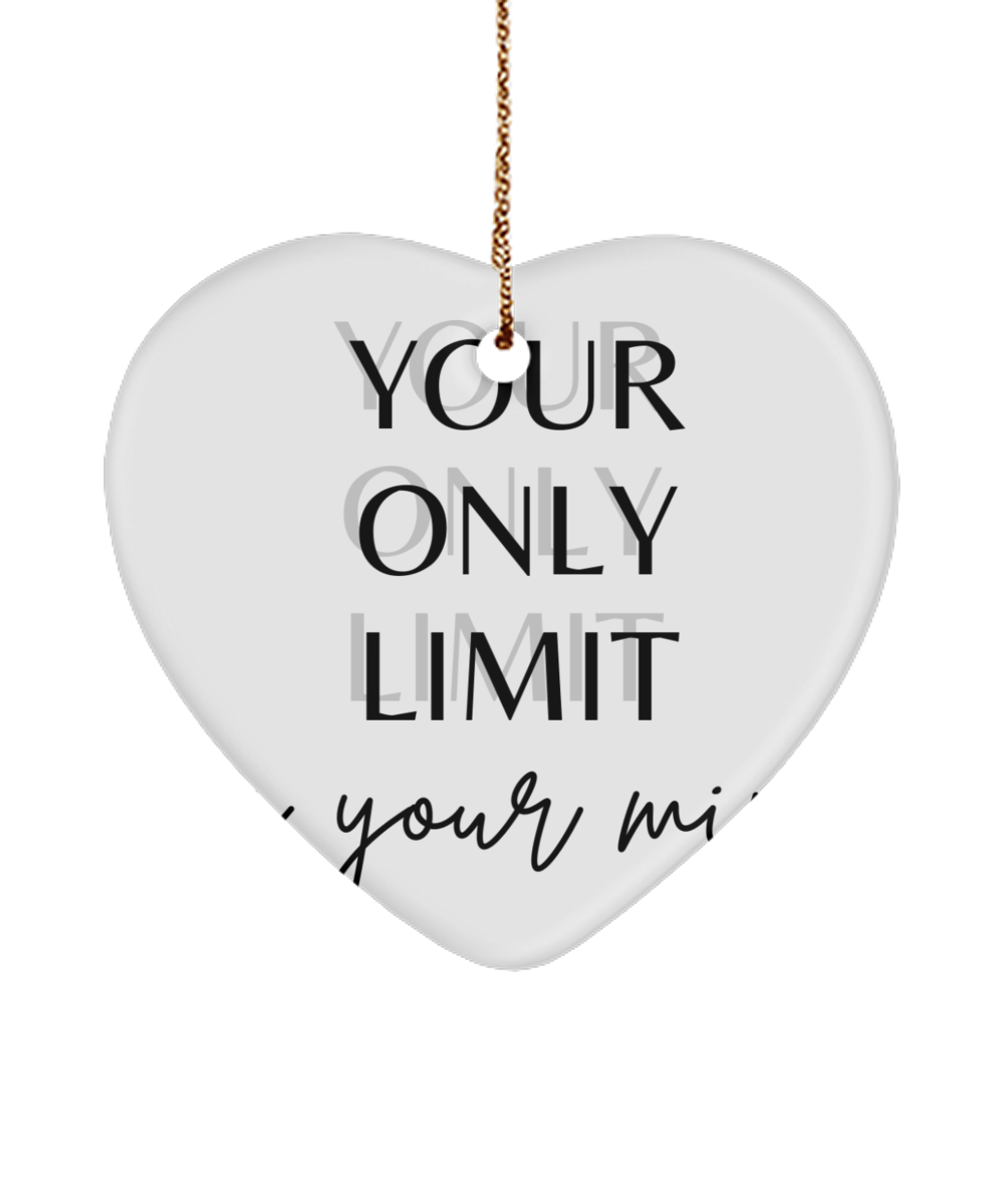 Christmas Cheer in an Inspiring Ornament, white, Motivational Christmas Holiday heart Shape Ornament. Model 60097