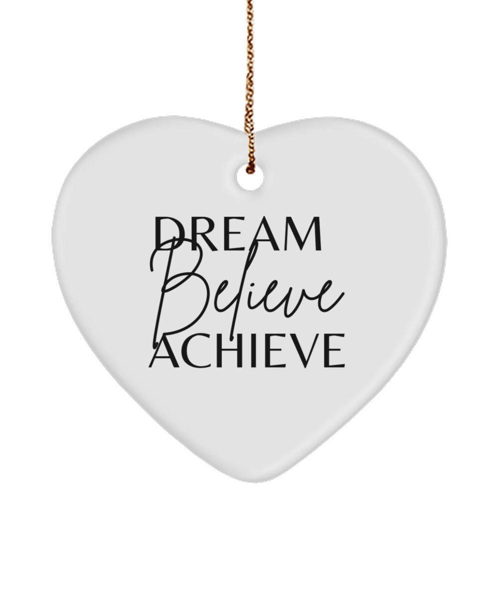 Holiday Hope in an Ornament, white, Motivational Christmas Holiday heart Shape Ornament. Model 60097