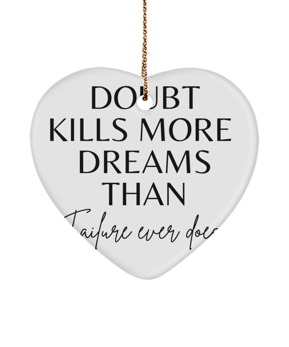 Motivate Your Christmas with this Ornament, white, Motivational Christmas Holiday heart Shape Ornament. Model 60097
