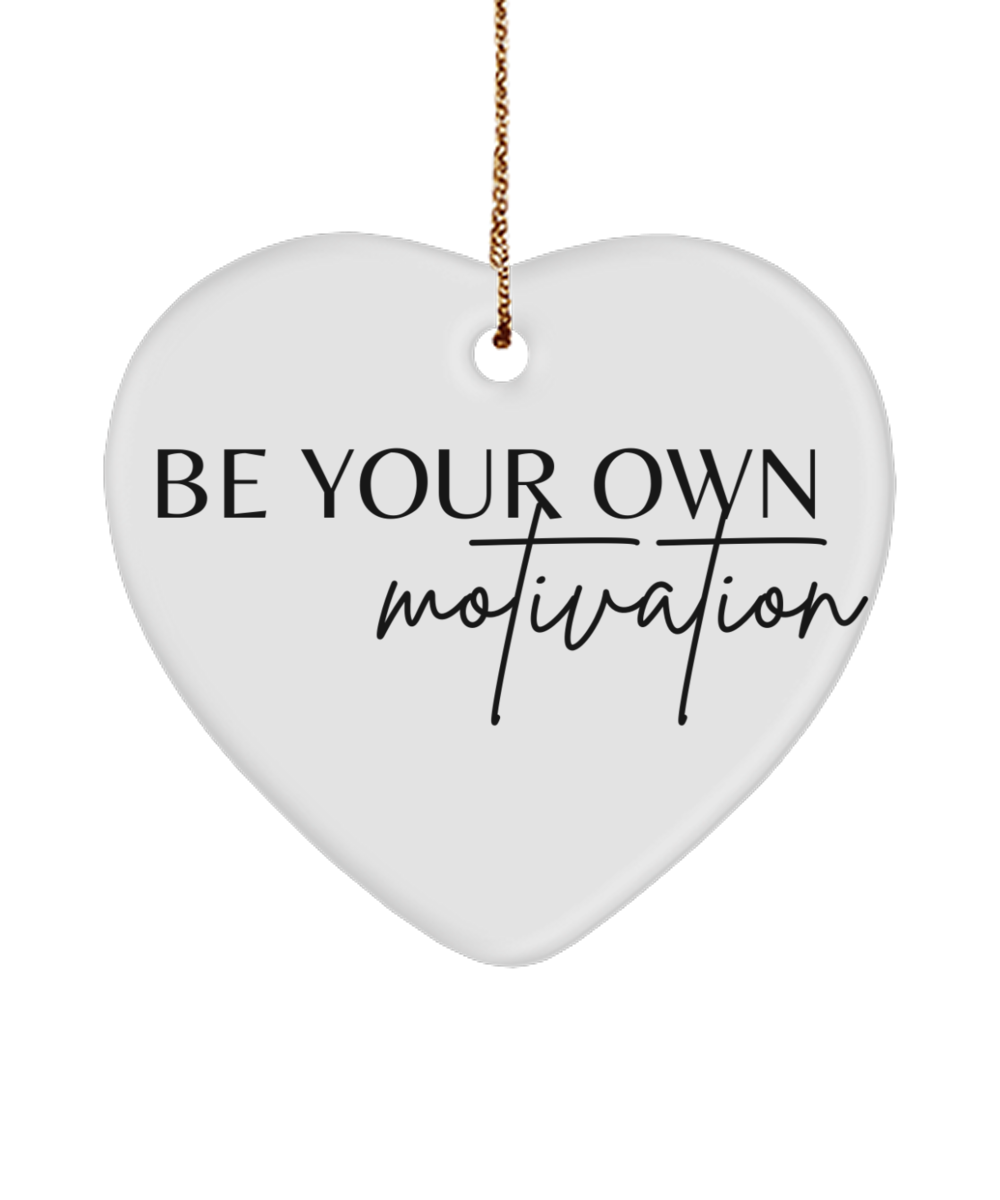Motivate Your Way to a Merry Christmas, white, Motivational Christmas Holiday heart Shape Ornament. Model 60097