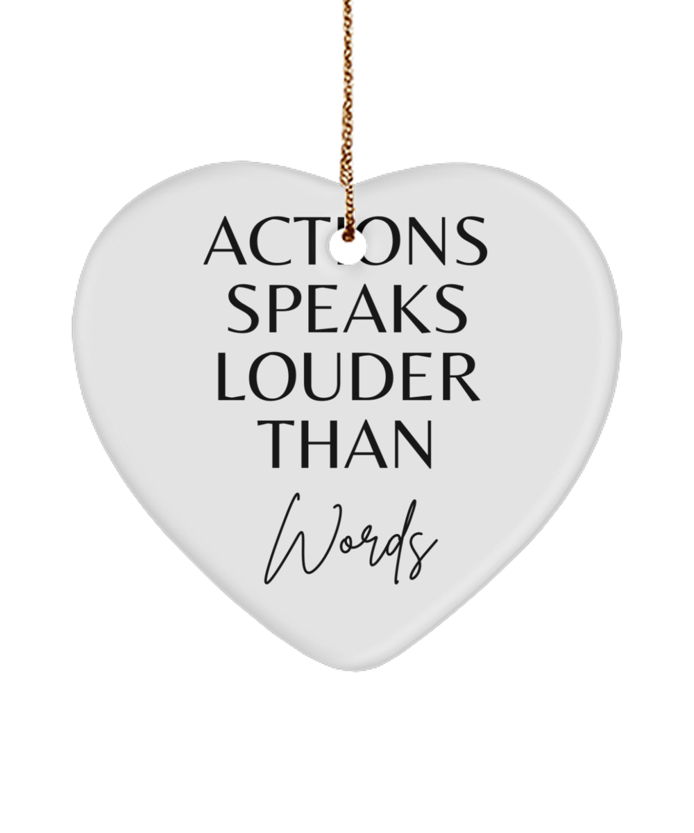 Embrace the Season with Inspiration, white, Motivational Christmas Holiday heart Shape Ornament. Model 60097