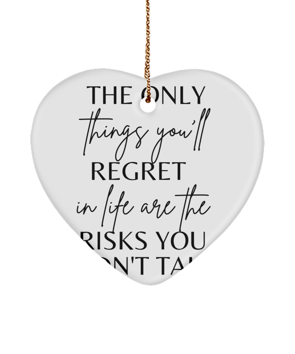 Holiday Joy in Ornament Form, white, Motivational Christmas Holiday heart Shape Ornament. Model 60097