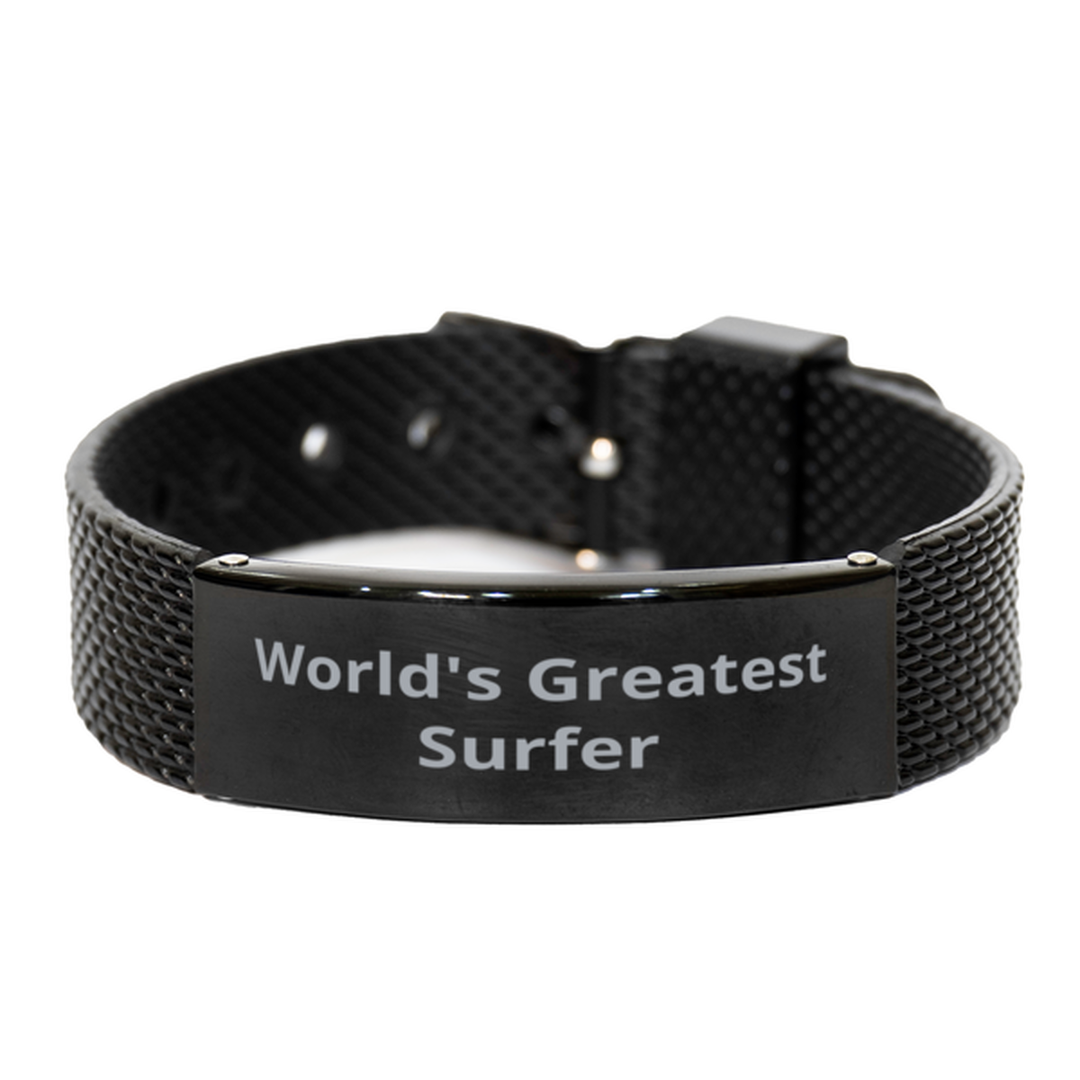 World Greatest Surfer, Black Shark Mesh Bracelet. Model 60098