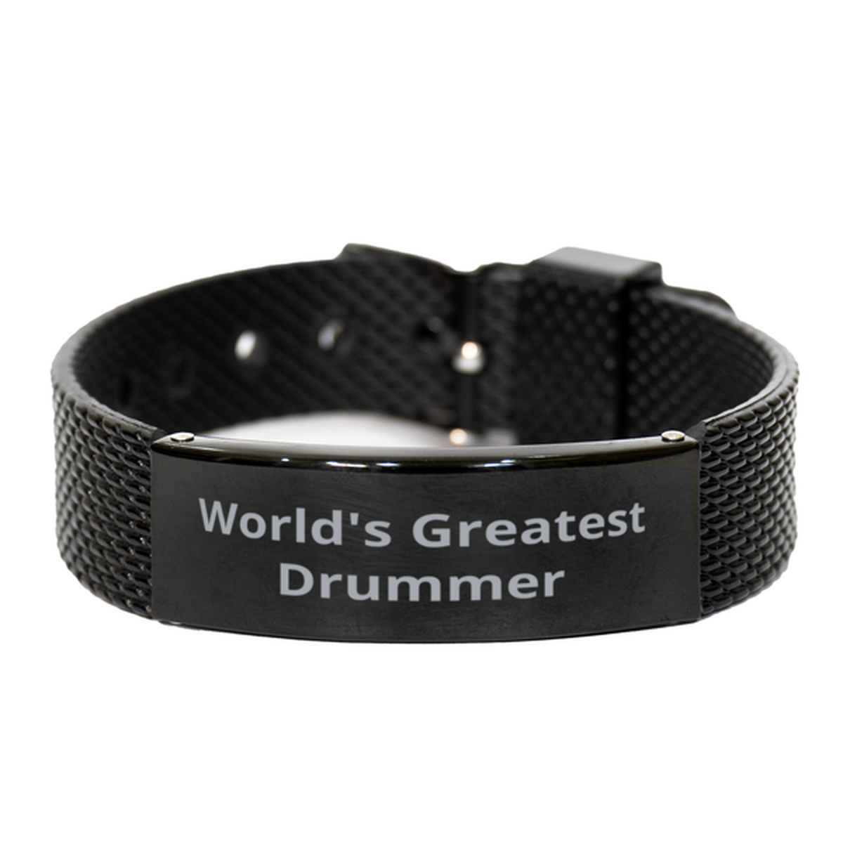 World Greatest Drummer, Black Shark Mesh Bracelet. Model 60098