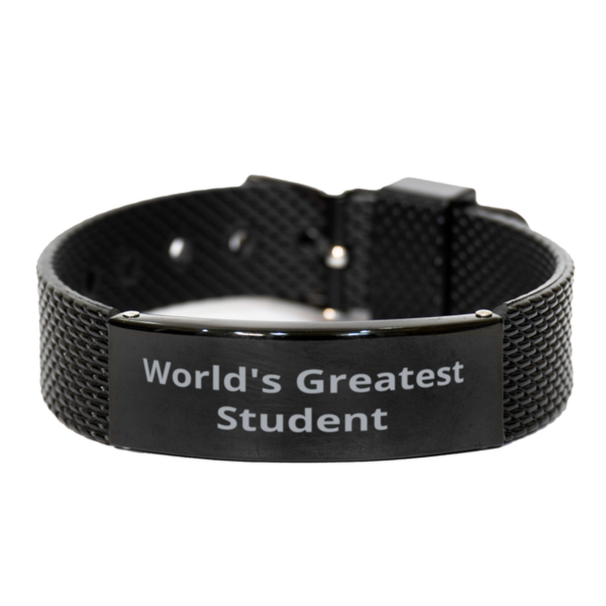 World Greatest Student, Black Shark Mesh Bracelet. Model 60099