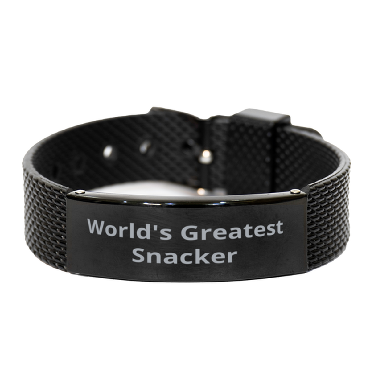 World Greatest Snacker, Black Shark Mesh Bracelet. Model 60099