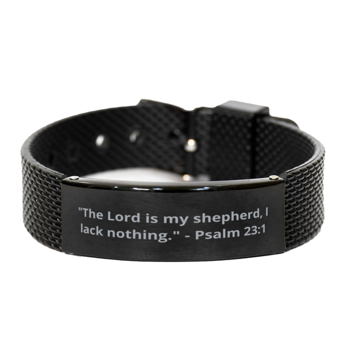 "The Lord is my shepherd, I lack nothing." - Psalm 23:1, Black Shark Mesh Bracelet. Model 600101