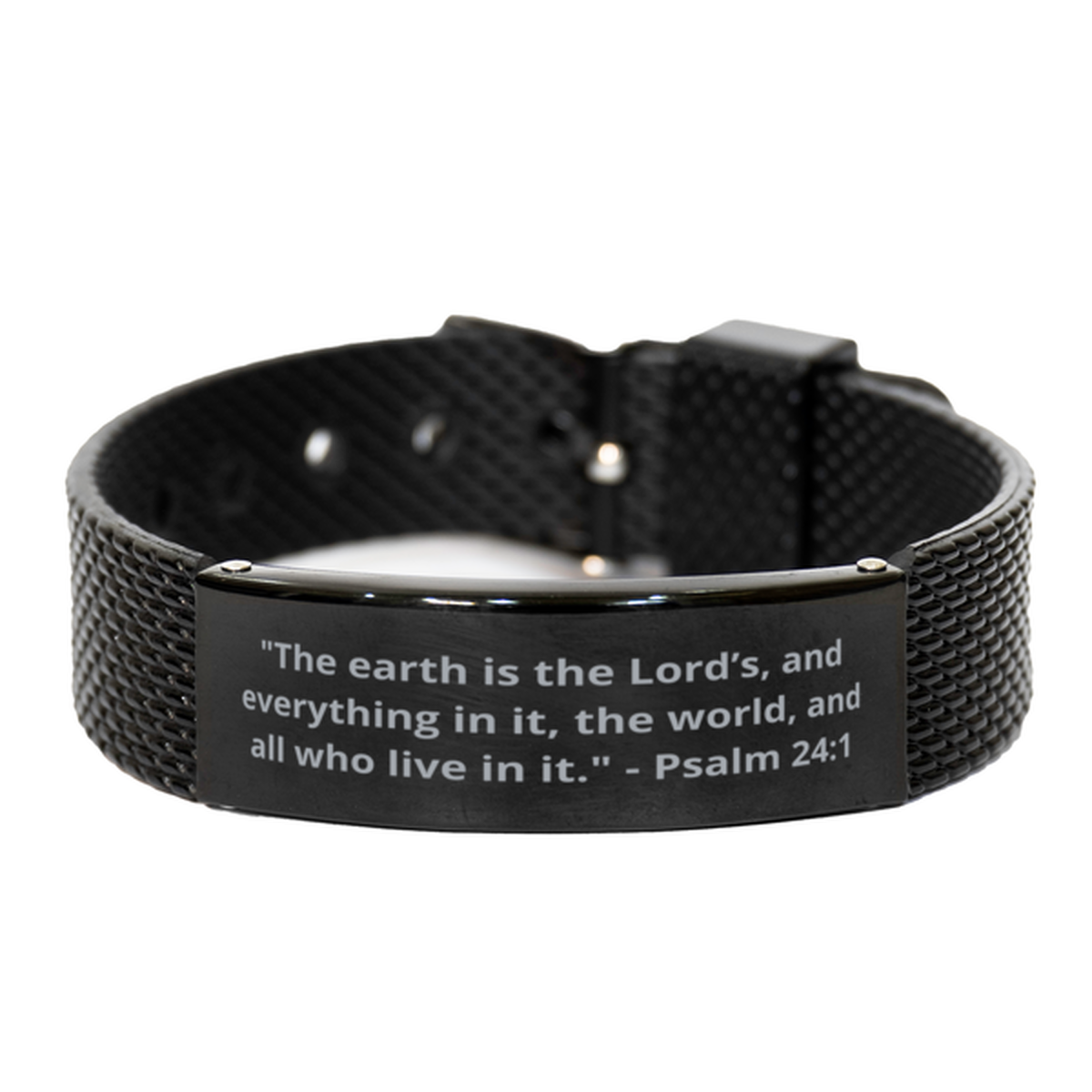 "The earth is the Lords, and everything in it, the world, and all who live in it." - Psalm 24:1, Black Shark Mesh Bracelet. Model 600101