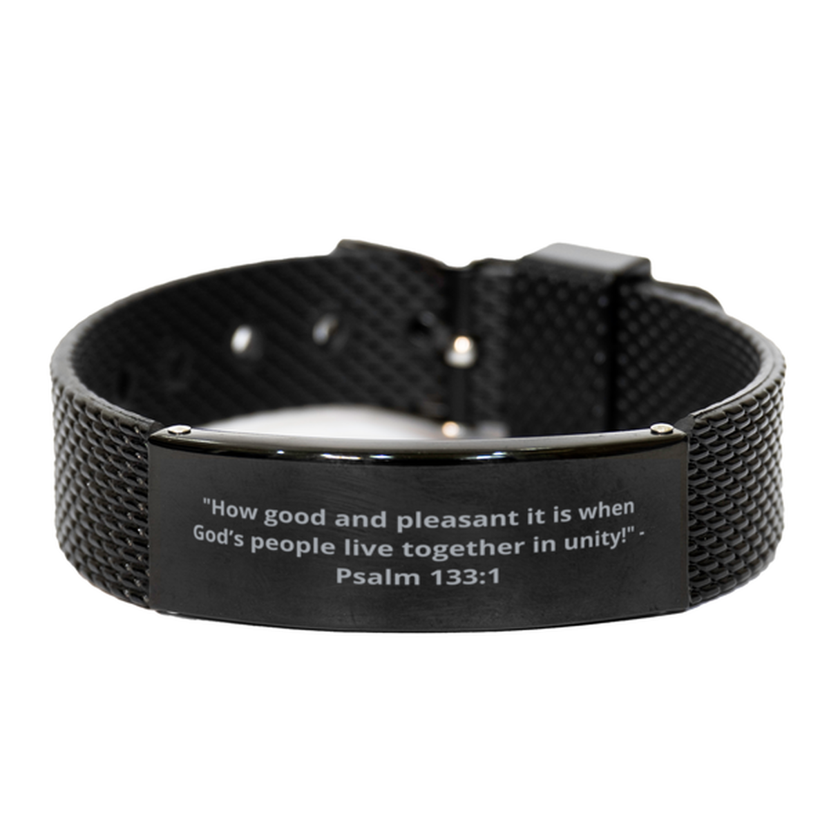 "How good and pleasant it is when Gods people live together in unity!" - Psalm 133:1, Black Shark Mesh Bracelet. Model 600101