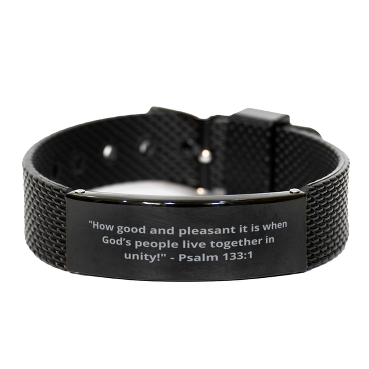 "How good and pleasant it is when Gods people live together in unity!" - Psalm 133:1, Black Shark Mesh Bracelet. Model 600101