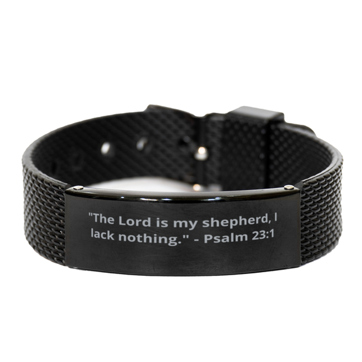 "The Lord is my shepherd, I lack nothing." - Psalm 23:1, Black Shark Mesh Bracelet. Model 600101