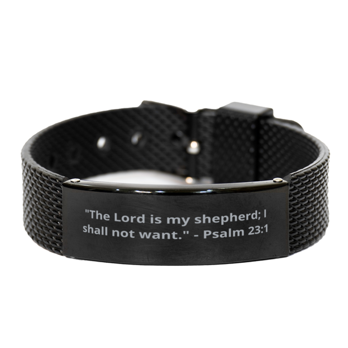 "The Lord is my shepherd; I shall not want." - Psalm 23:1, Black Shark Mesh Bracelet. Model 600101