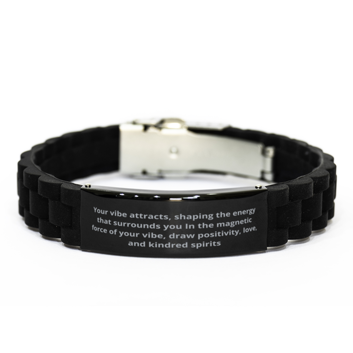 Your vibe attracts, Black Glidelock Clasp Bracelet. Model 600105
