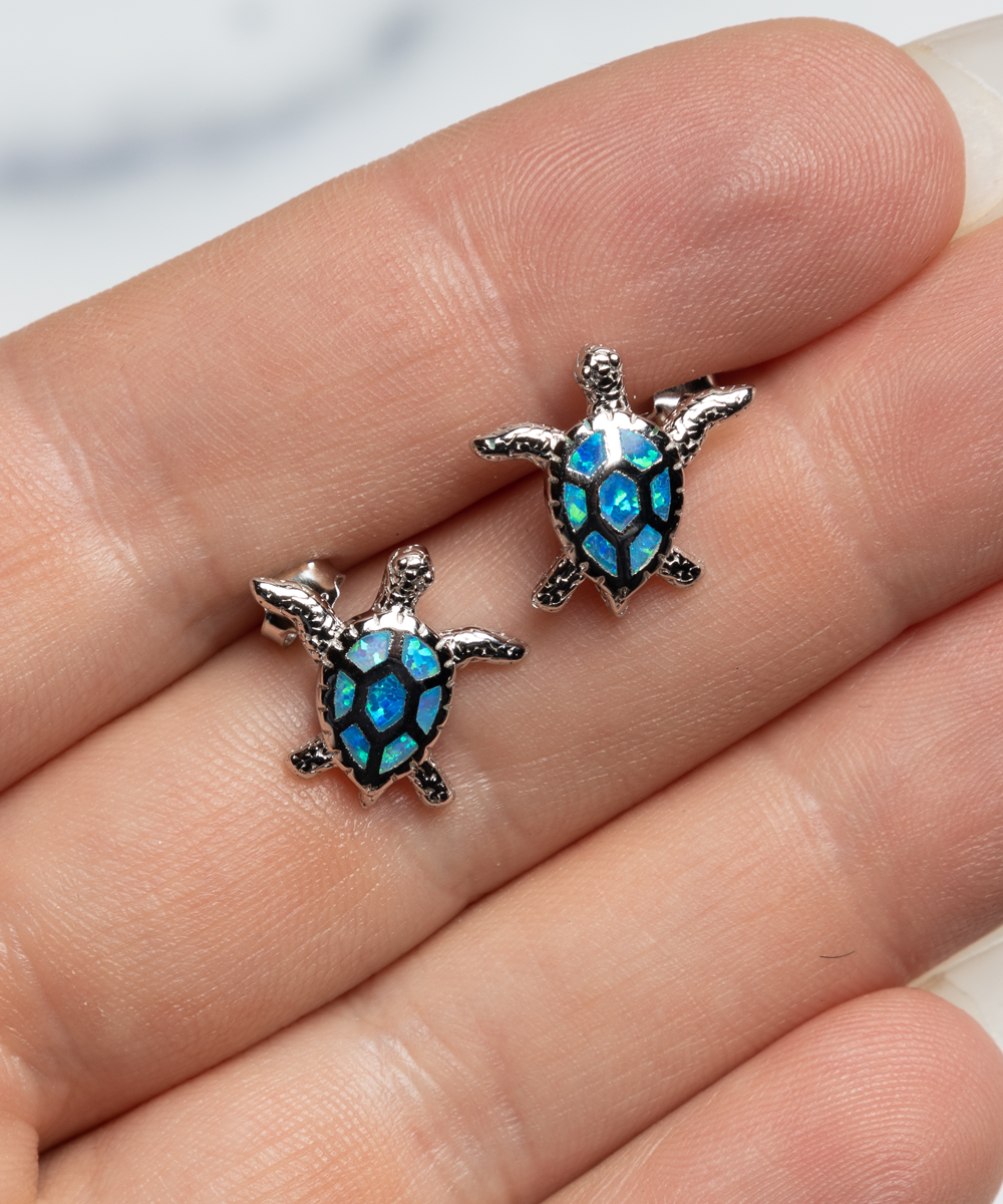 Adorn Your Ears, Uplift Your Spirit - Inspirational Earrings, Opal Turtle Earrings. Model 60093
