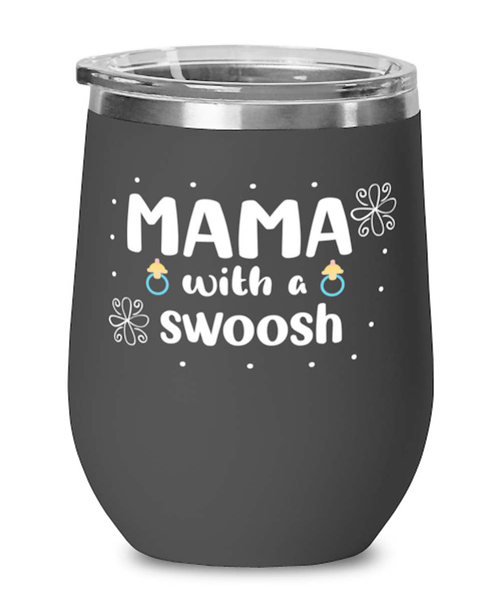 Mama with a swoosh, black Wineglass. Model 60043