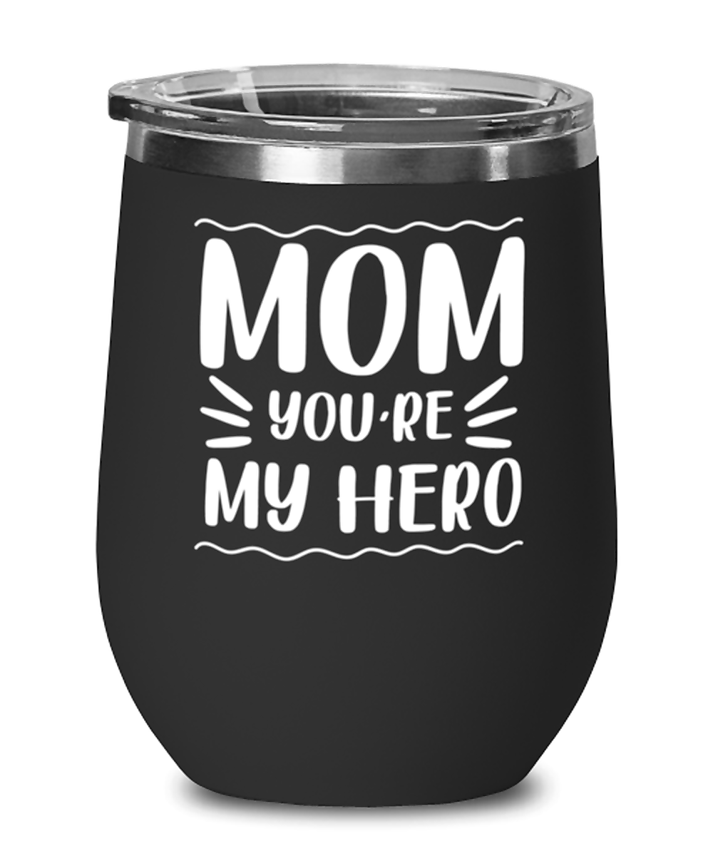 Mom you're my hero, black Wineglass. Model 60043