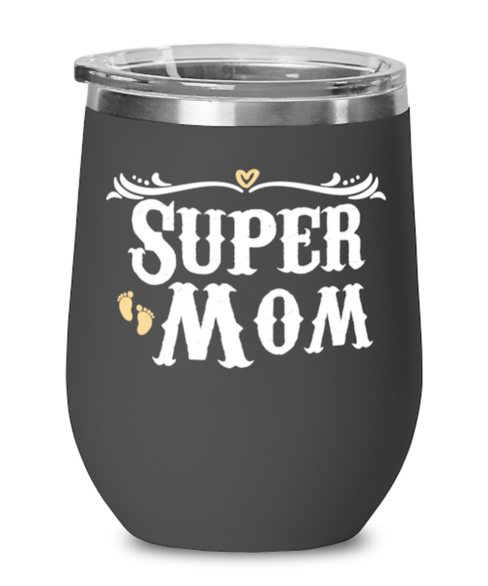 Super Mom, black Wineglass. Model 60043
