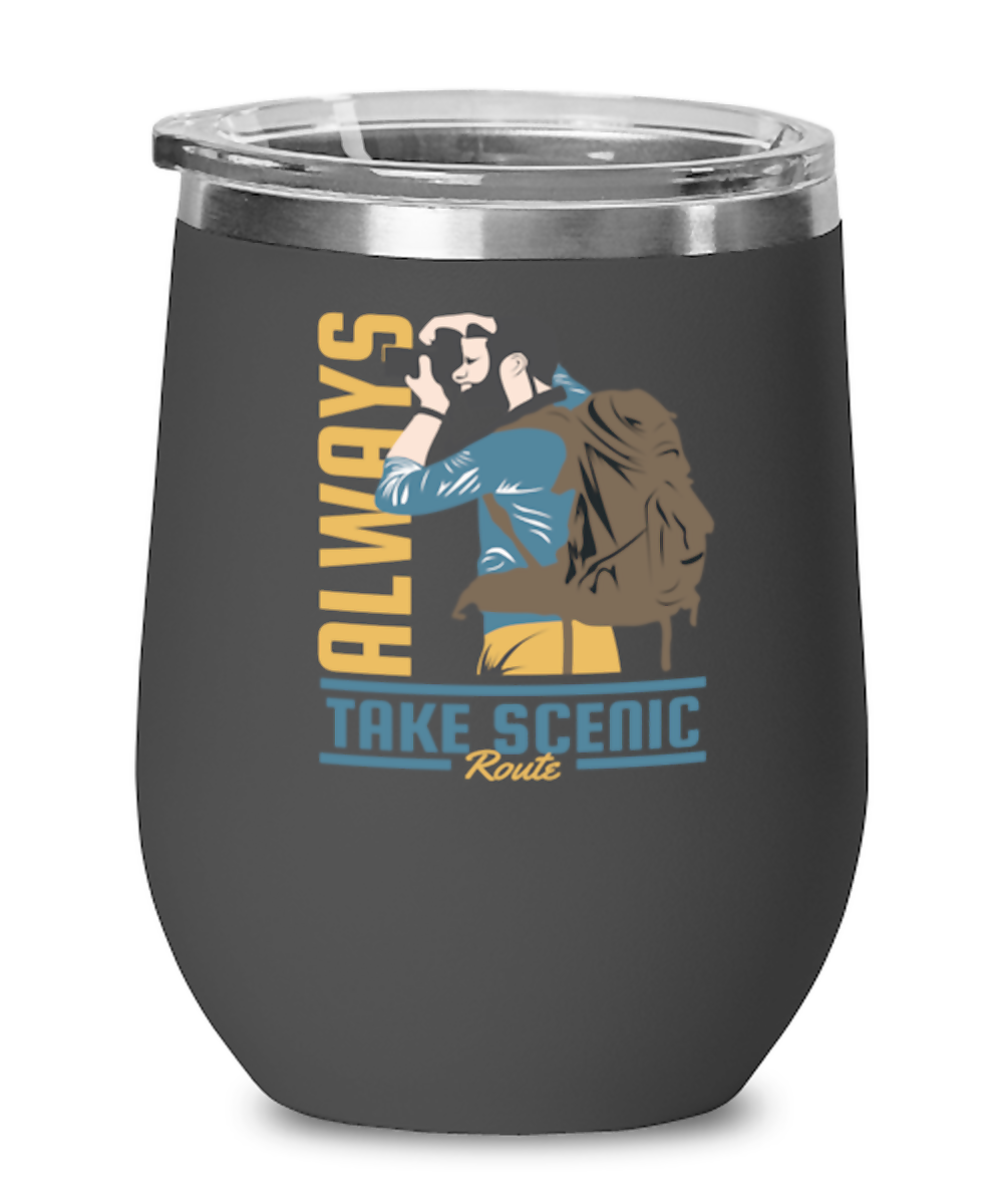 Always Take Scenic Route, black Wineglass. Model 60072