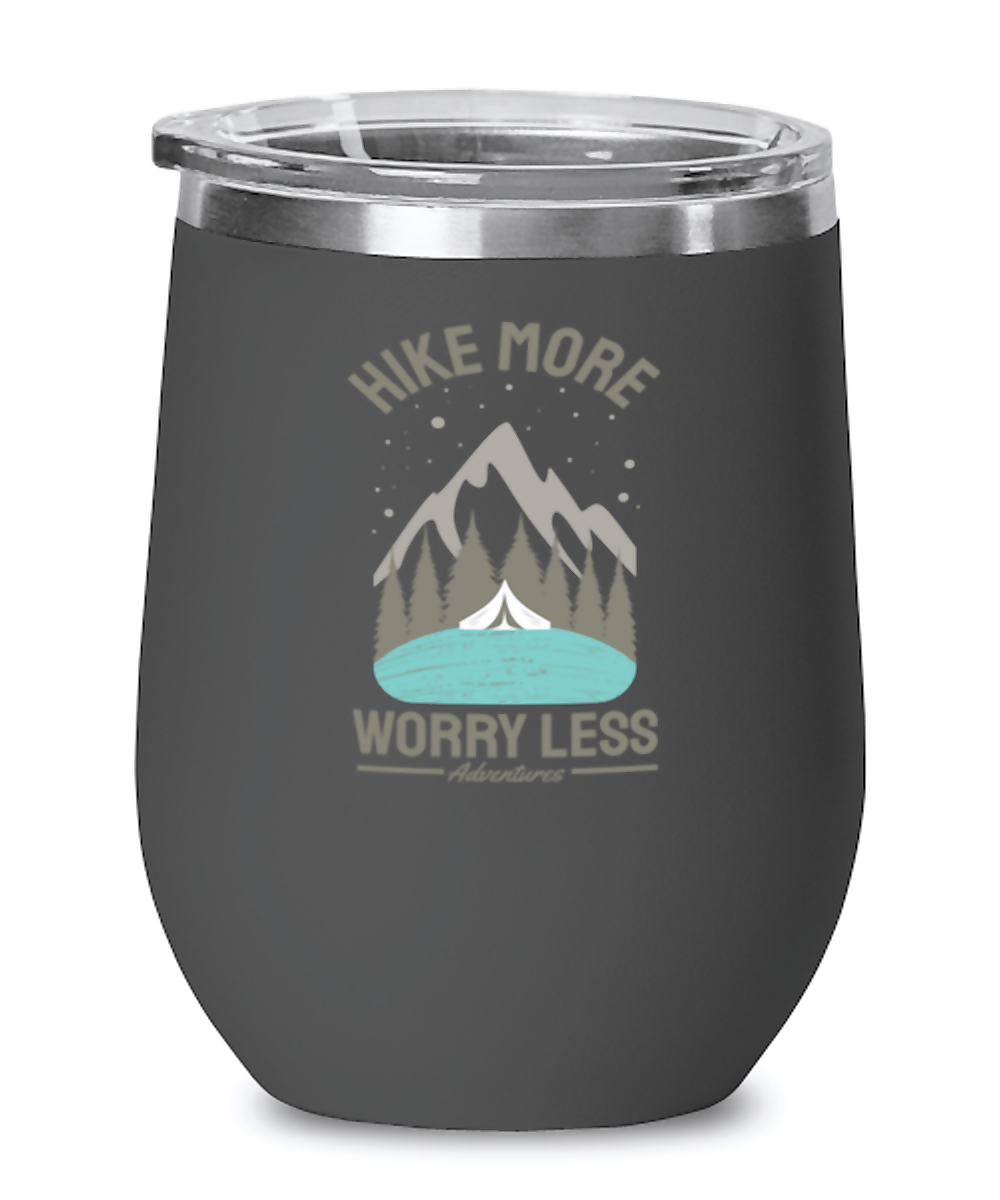 Hike More Worry Less, black Wineglass. Model 60072