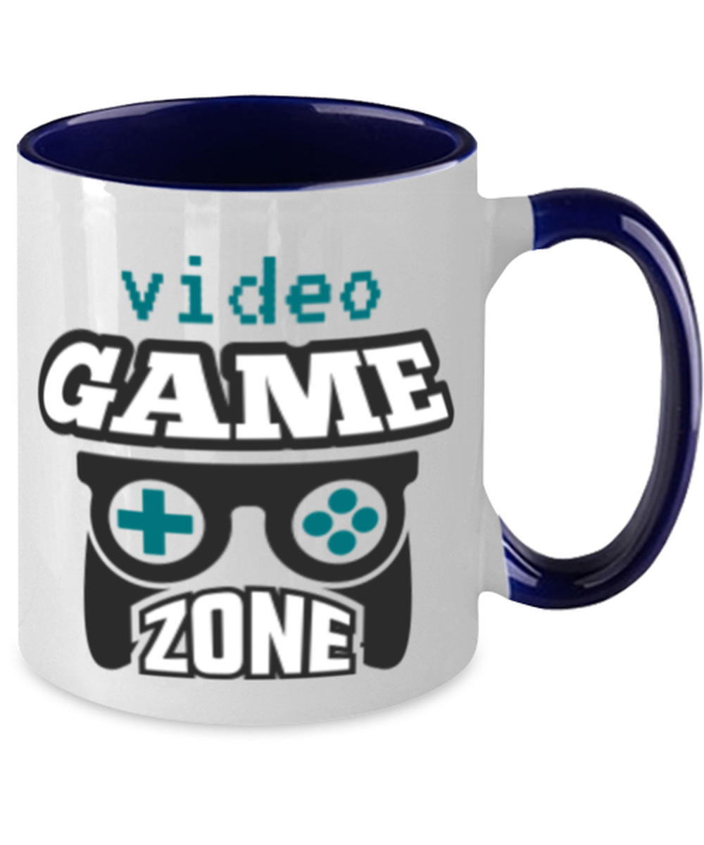 video game zone, navy Two Tone Coffee Mug. Model 60089